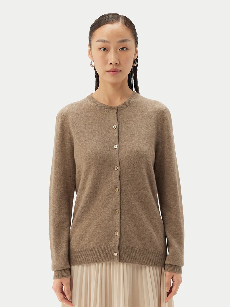 Basic R-Ausschnitt Kaschmirstrickjacke