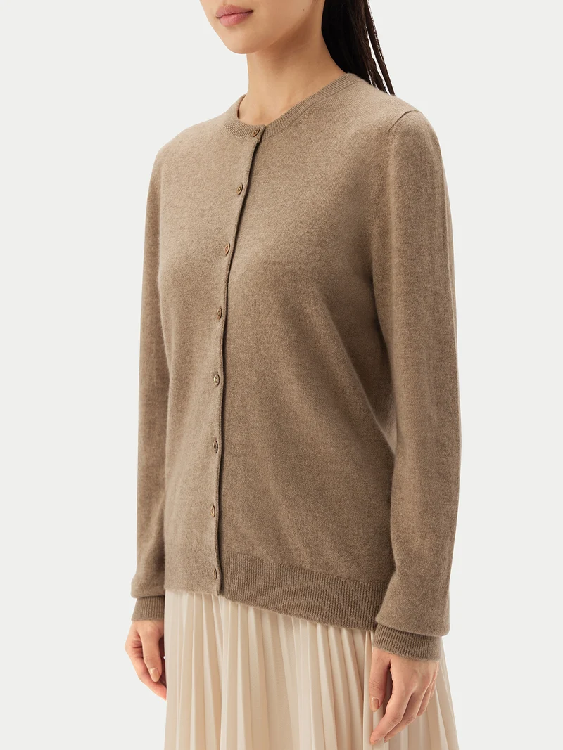 Basic R-Ausschnitt Kaschmirstrickjacke