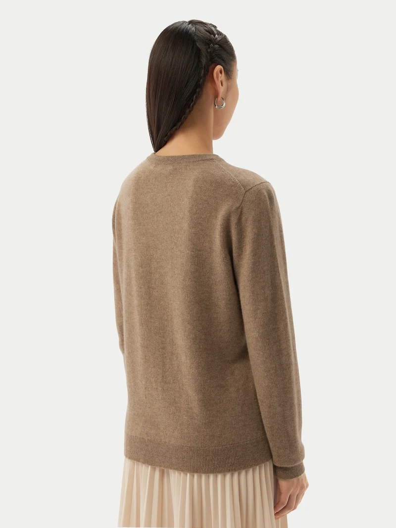 Basic R-Ausschnitt Kaschmirstrickjacke