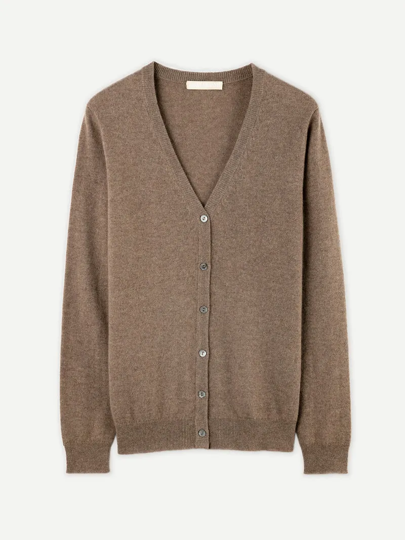 Naturfarbene V-Ausschnitt Kaschmirstrickjacke