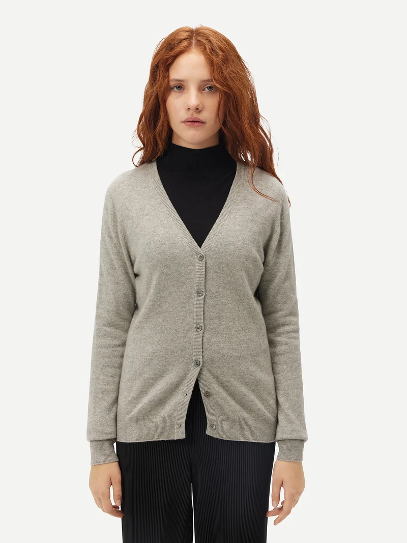 V-Ausschnitt Kaschmirstrickjacke