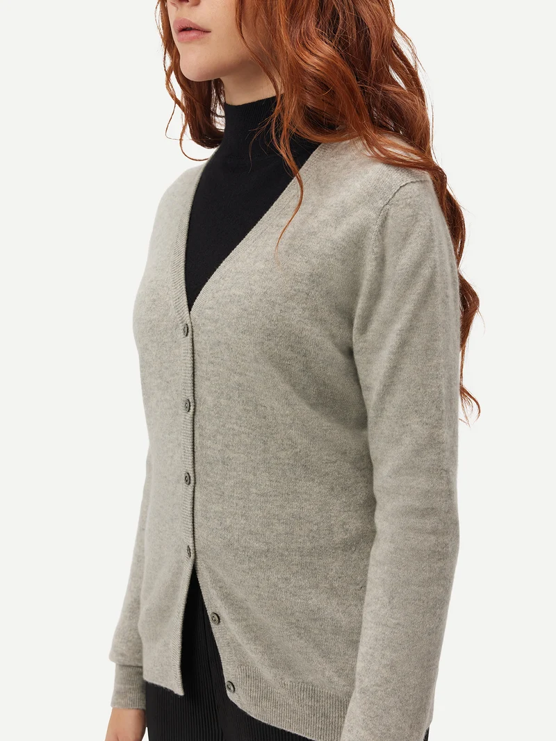 V-Ausschnitt Kaschmirstrickjacke