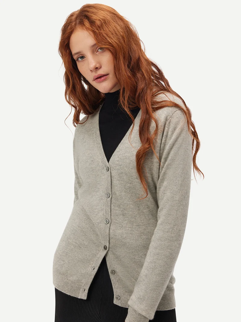 V-Ausschnitt Kaschmirstrickjacke