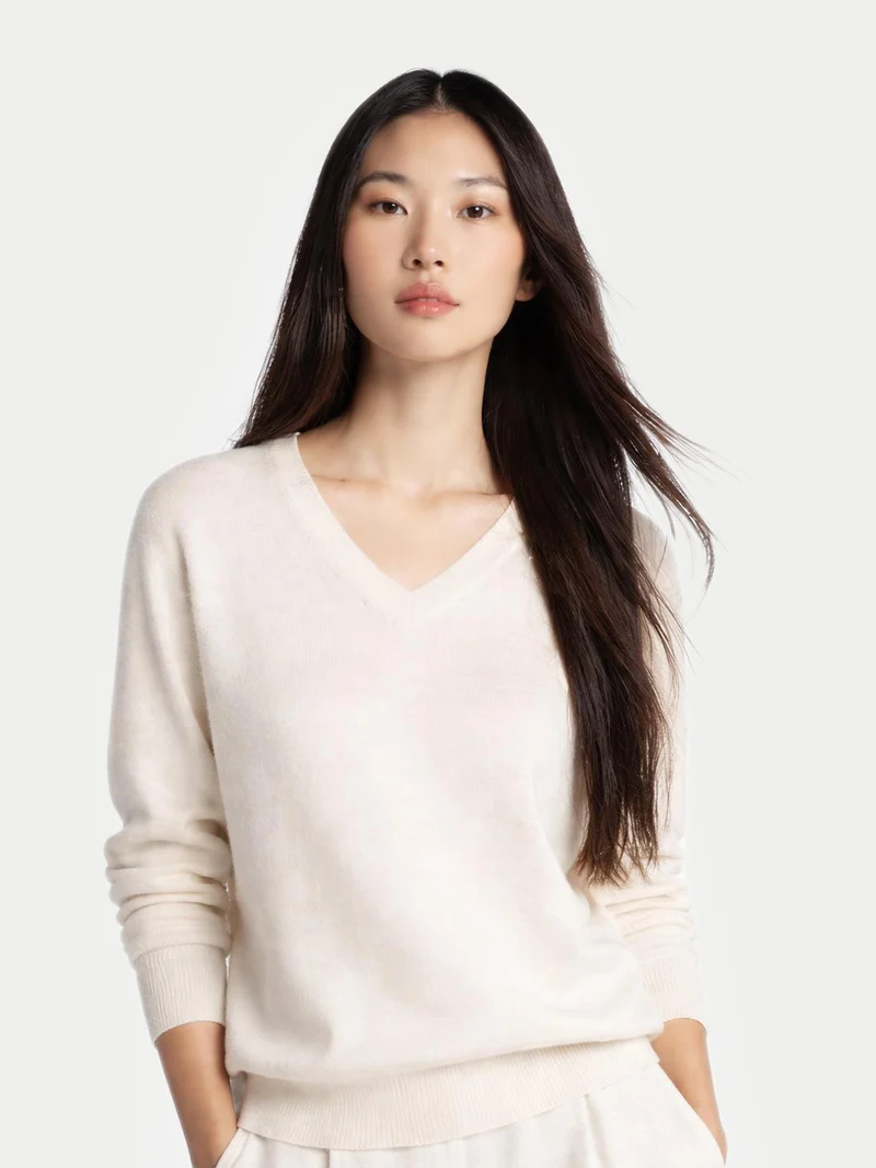 Basic V-Ausschnitt Kaschmirpullover