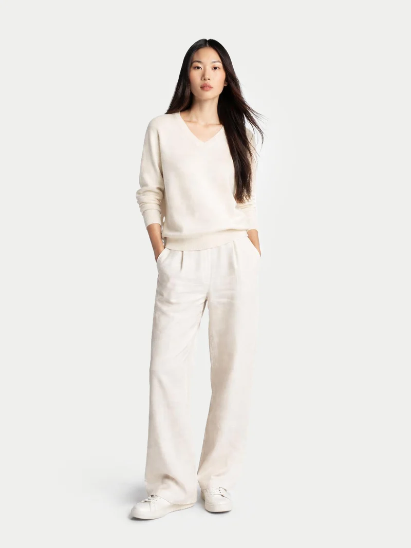 Basic V-Ausschnitt Kaschmirpullover