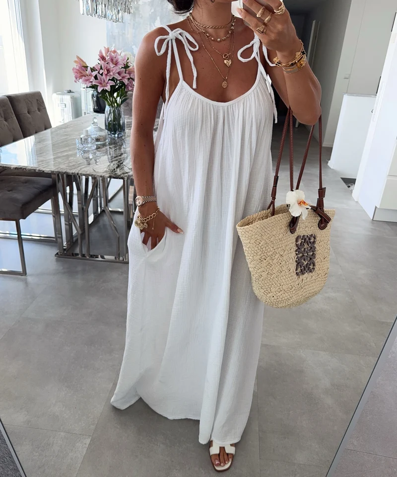 Musselin Maxi Kleid Riri Weiß