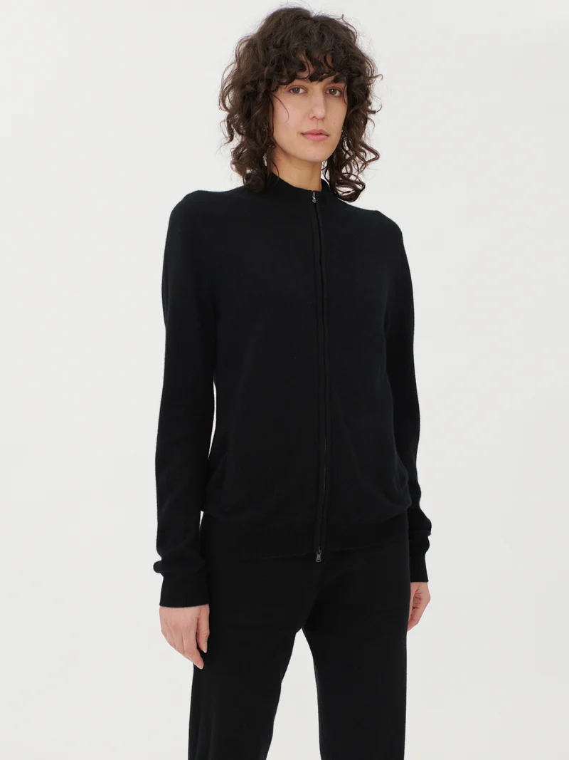 Basic Kaschmirstrickjacke mit Reißverschluss