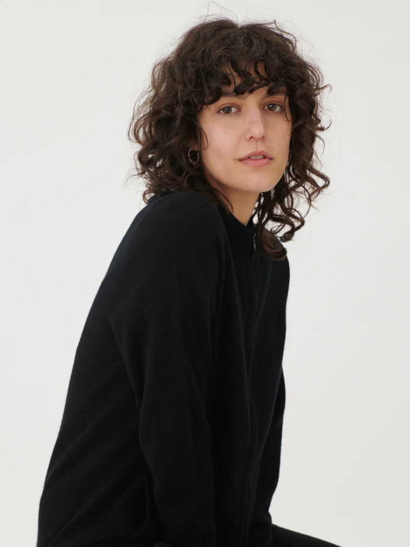 Basic Kaschmirstrickjacke mit Reißverschluss