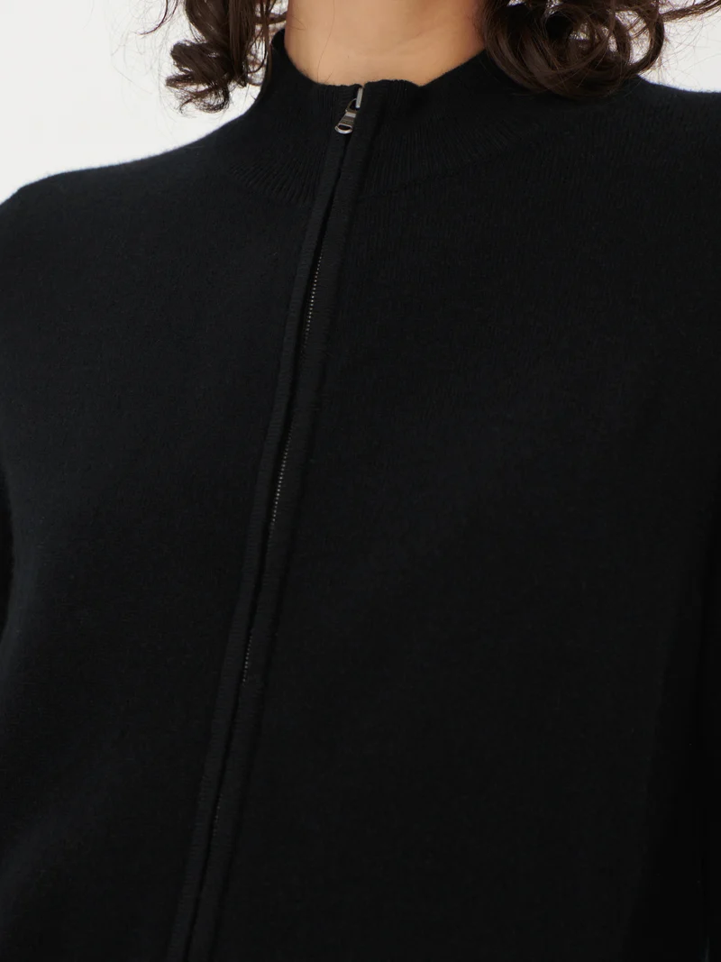 Basic Kaschmirstrickjacke mit Reißverschluss