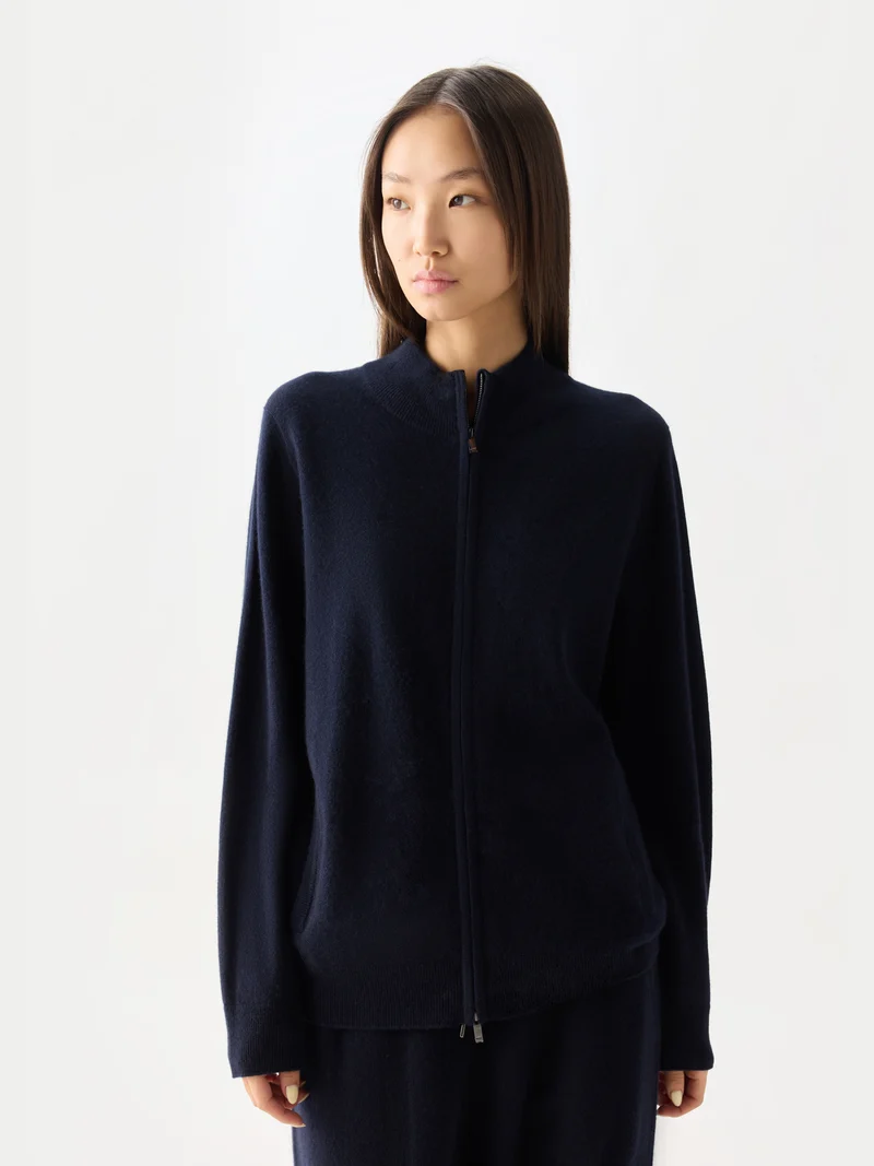 Zeitloser Kaschmir Strickjacke mit Reißverschluss