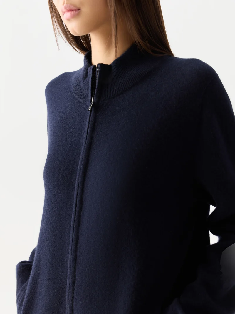 Zeitloser Kaschmir Strickjacke mit Reißverschluss