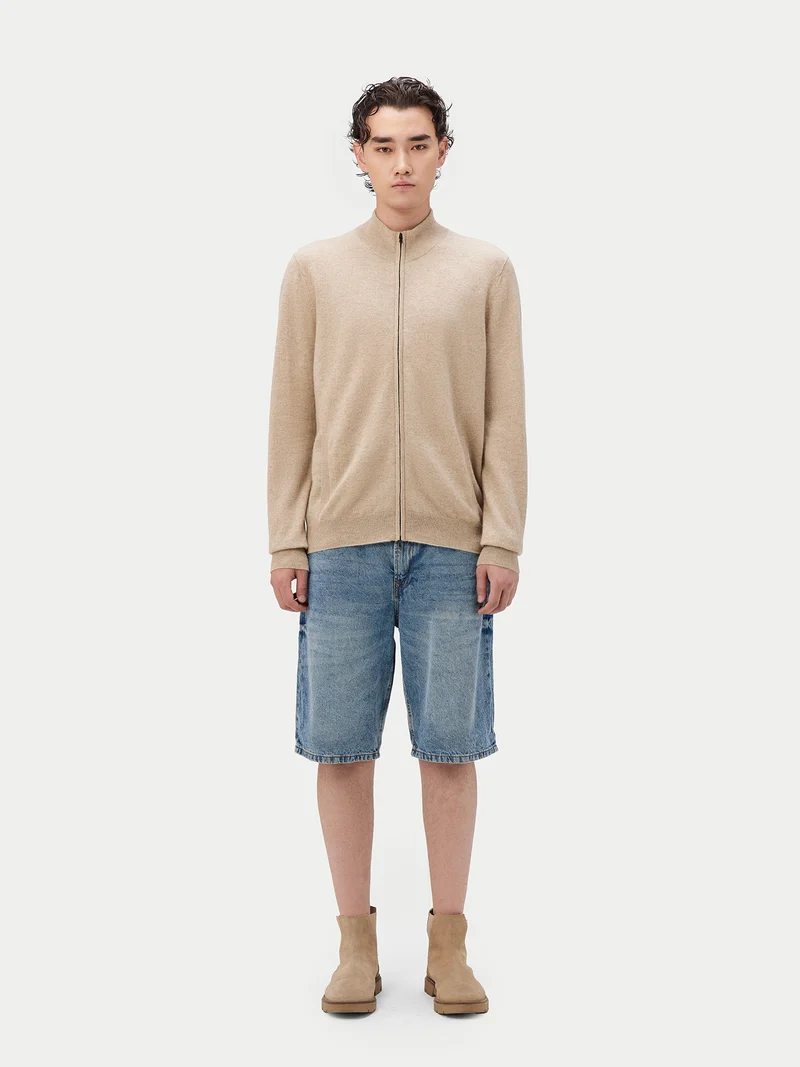 Basic Kaschmirstrickjacke mit Reißverschluss