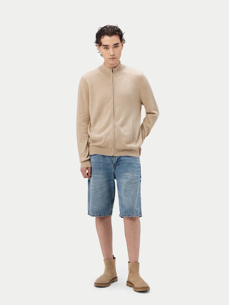 Basic Kaschmirstrickjacke mit Reißverschluss