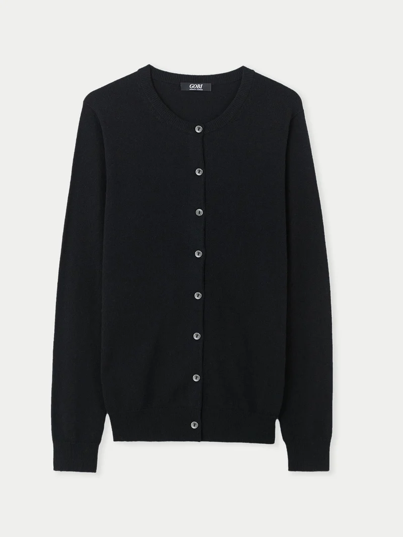 Basic R-Ausschnitt Kaschmirstrickjacke