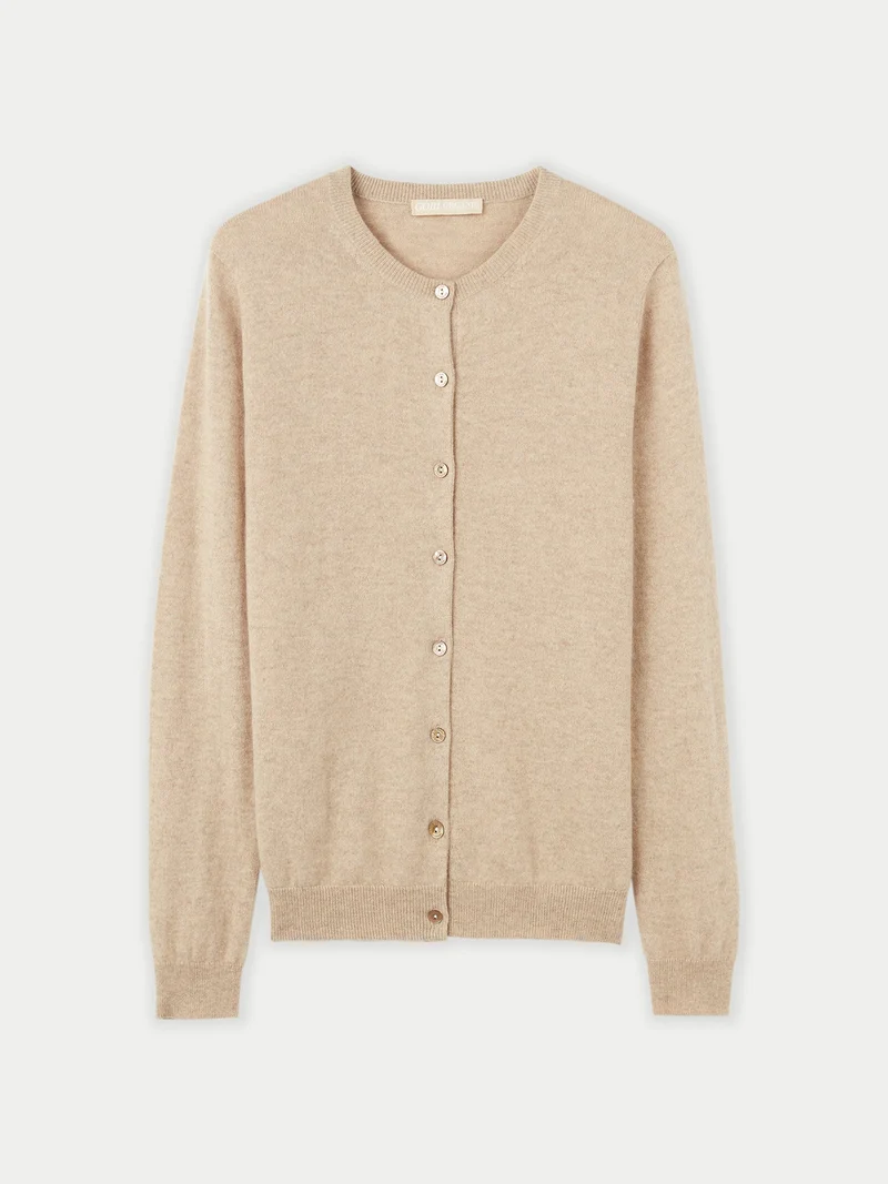 Basic R-Ausschnitt Kaschmirstrickjacke