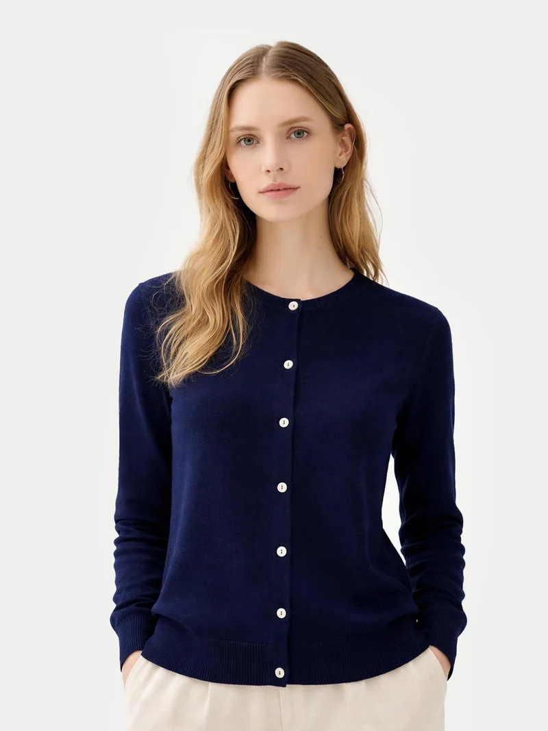 Basic R-Ausschnitt Kaschmirstrickjacke