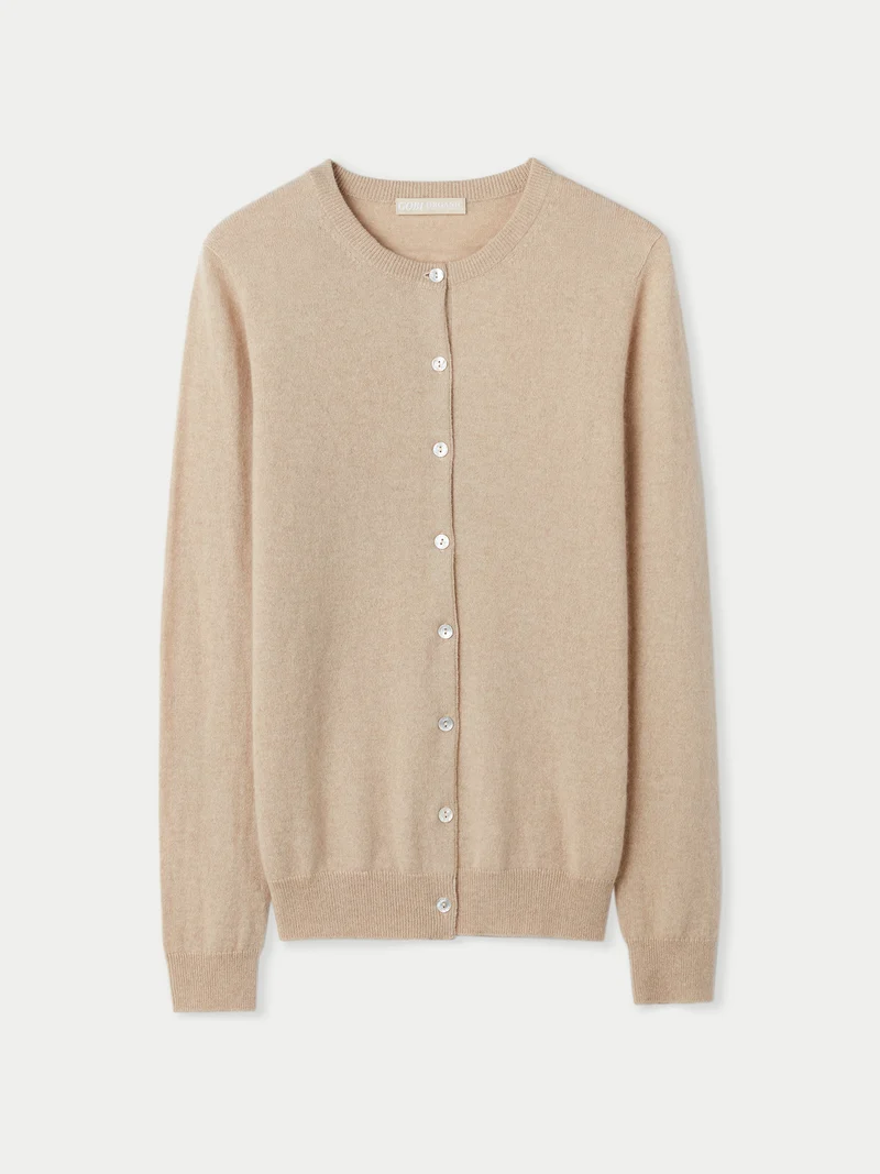 Naturfarbene R-Ausschnitt Kaschmirstrickjacke