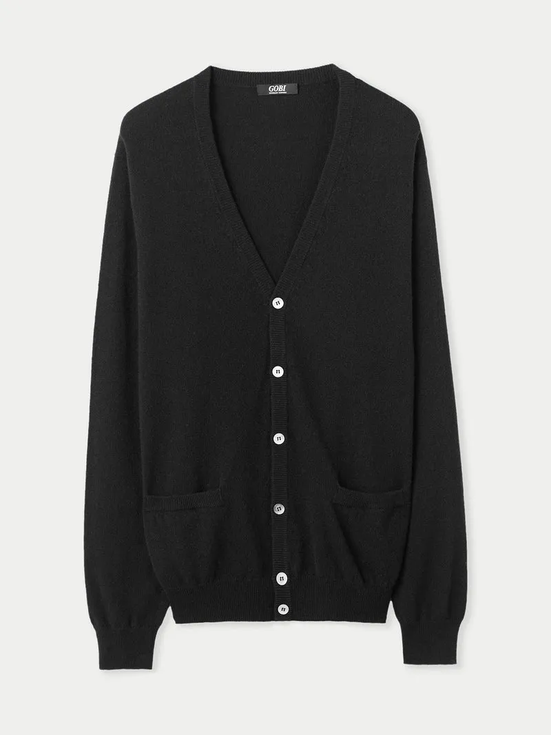 V-Ausschnitt Kaschmir Strickjacke mit Knöpfen