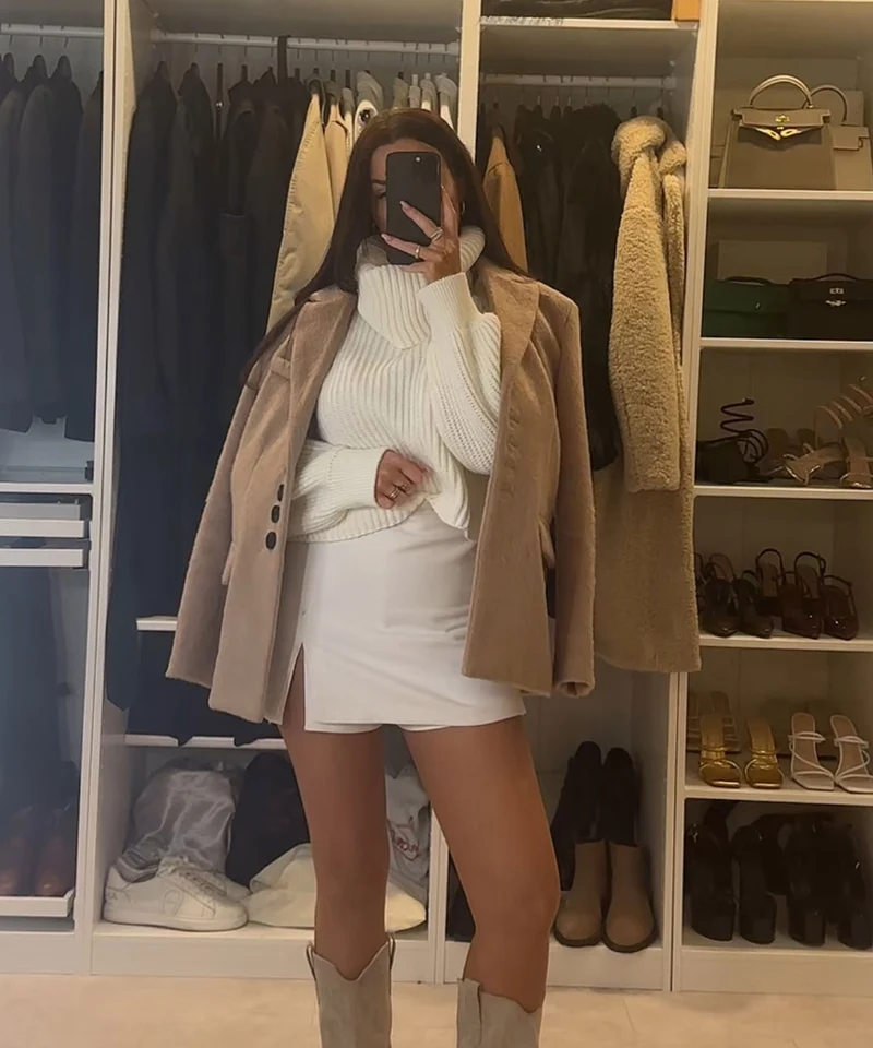 Rollkragen Pullover Yeni Weiß