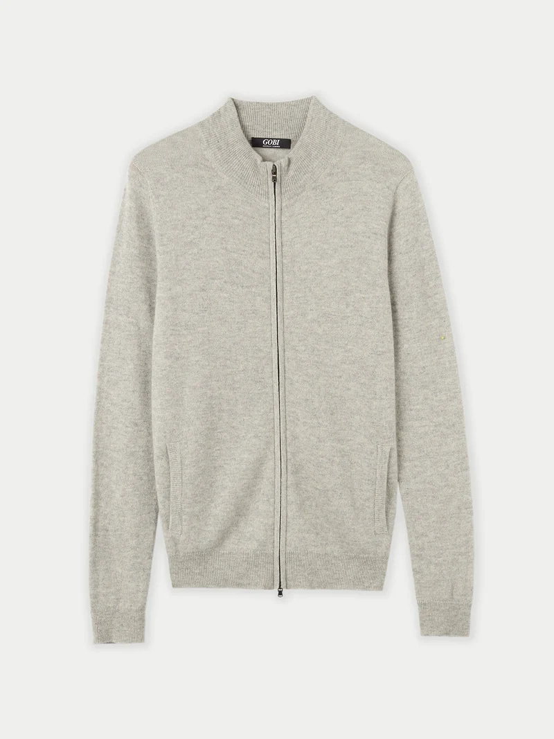 Basic Kaschmirstrickjacke mit Reißverschluss