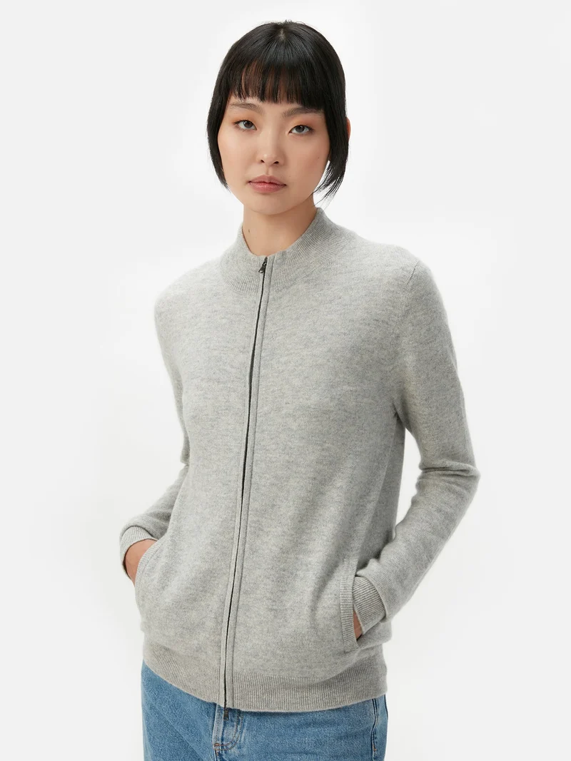 Basic Kaschmirstrickjacke mit Reißverschluss