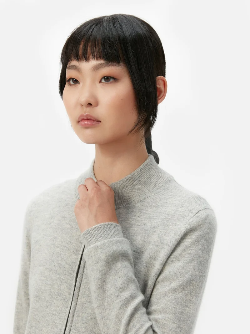Basic Kaschmirstrickjacke mit Reißverschluss