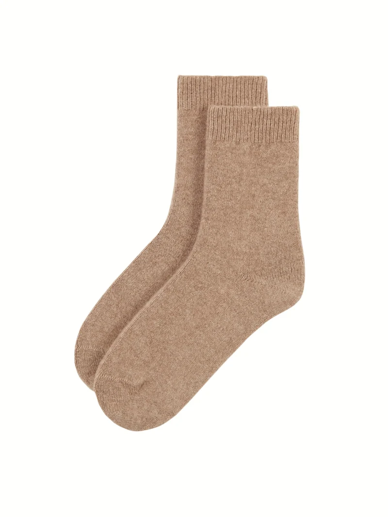 Naturfarbene Unisex Kaschmir Rippenstrick-Bettsocken
