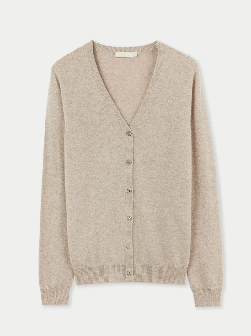 Naturfarbene V-Ausschnitt Kaschmirstrickjacke