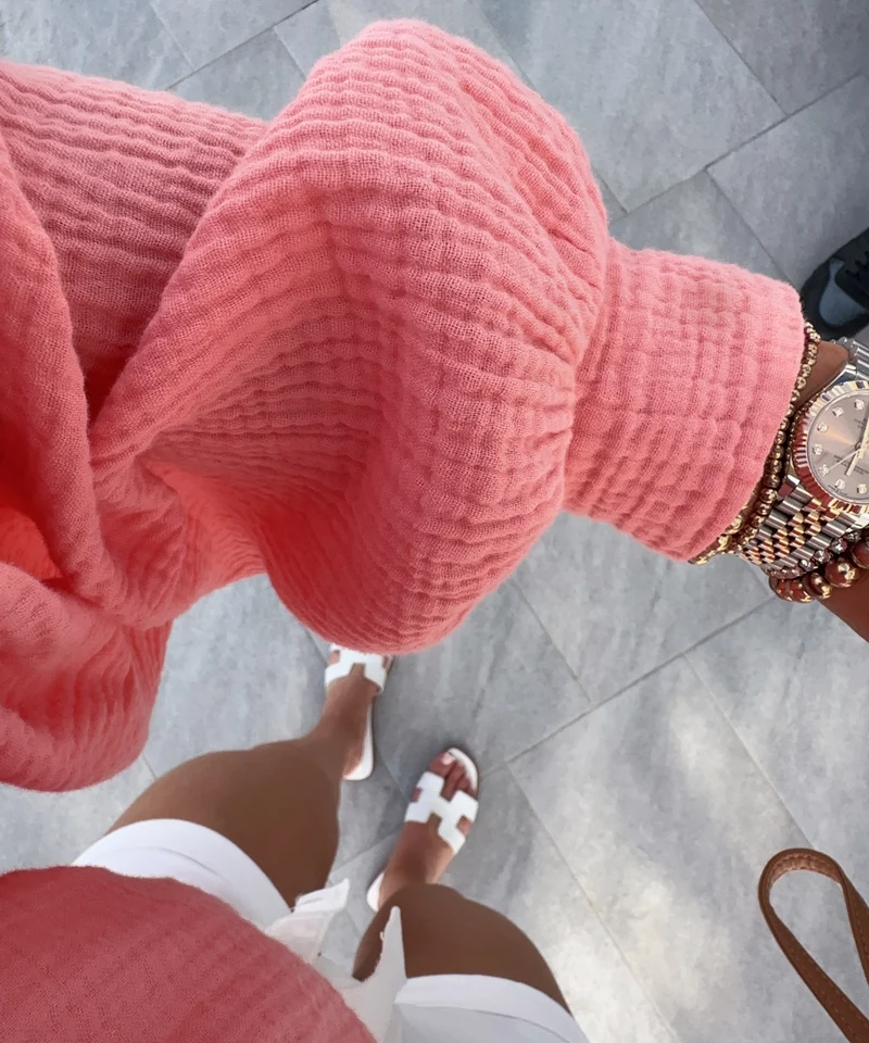 Musselin Bluse Puffärmel Peach