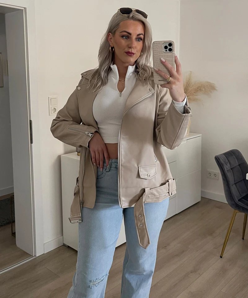 Lederjacke Valea Beige