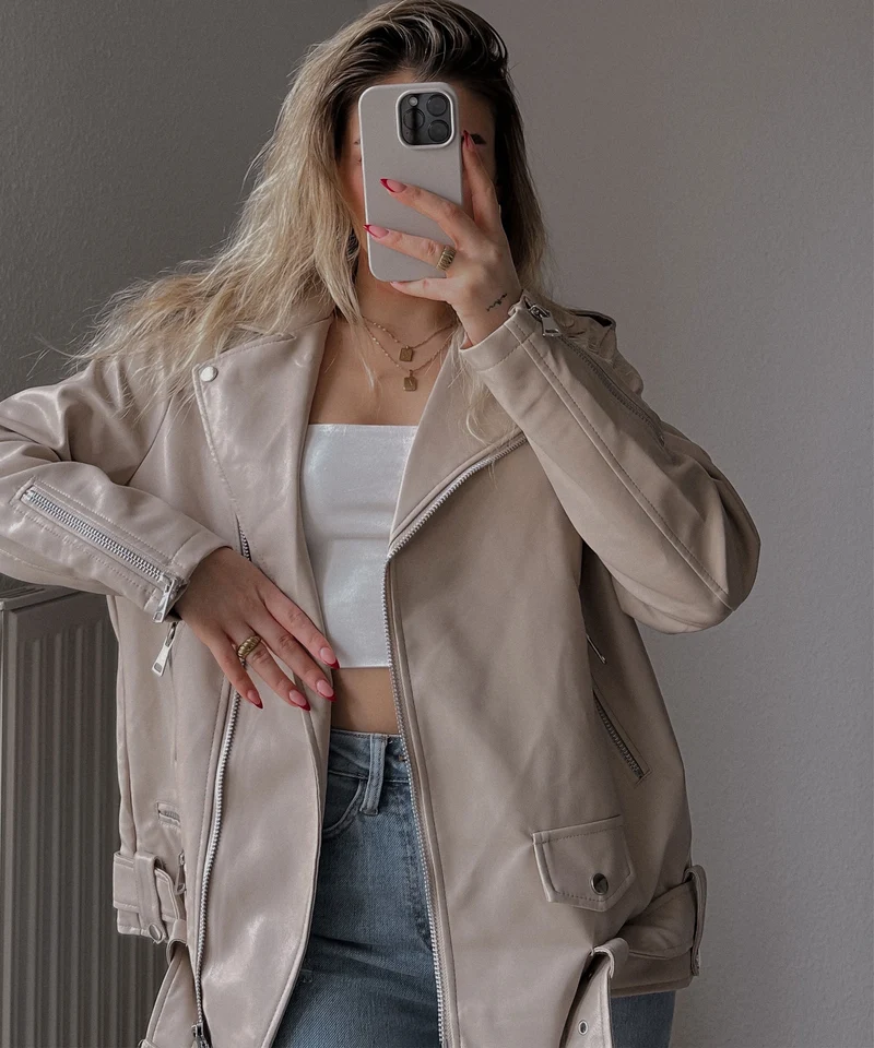 Lederjacke Valea Beige