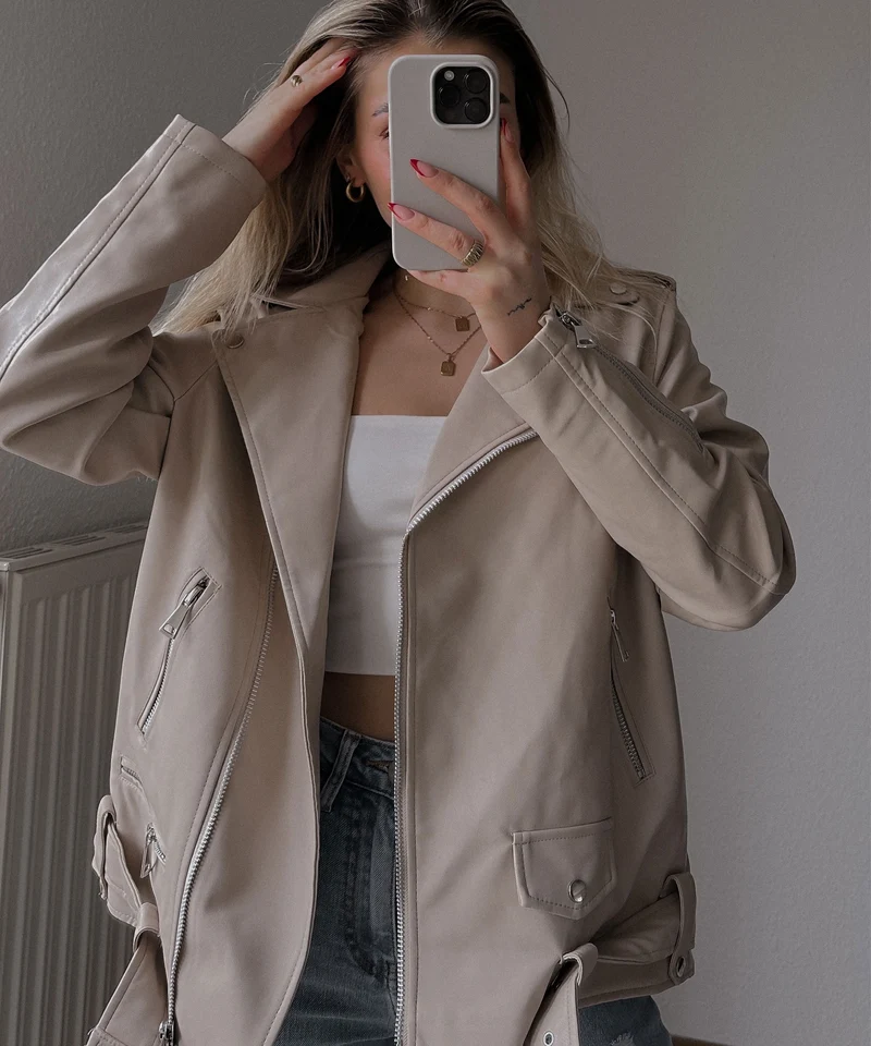 Lederjacke Valea Beige