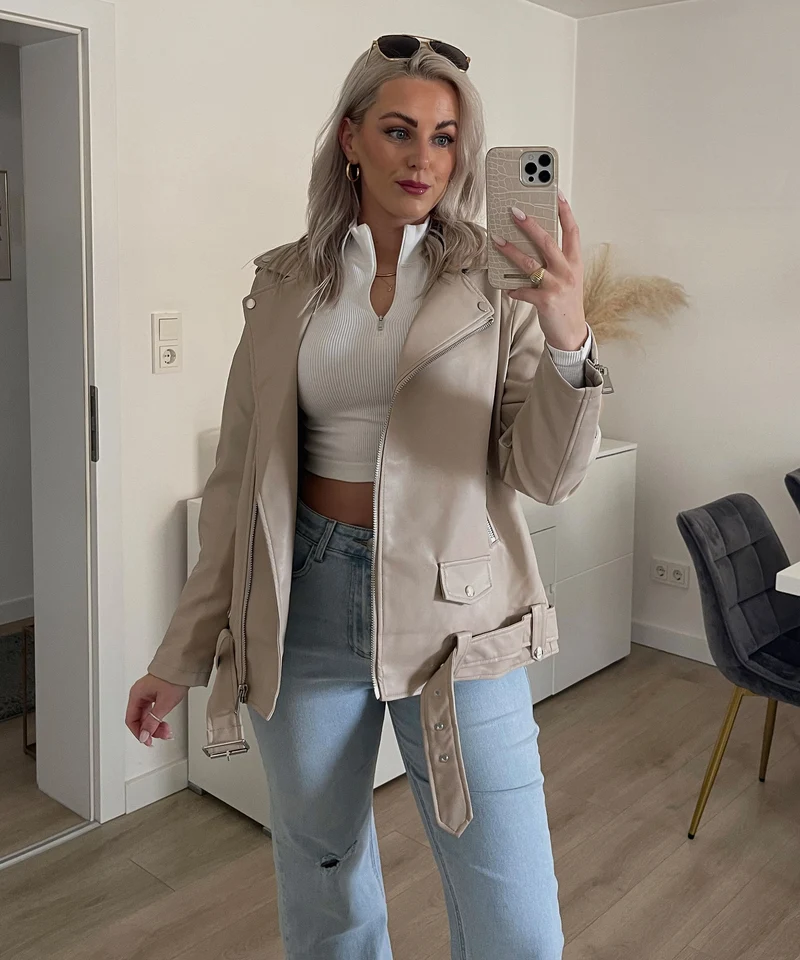 Lederjacke Valea Beige