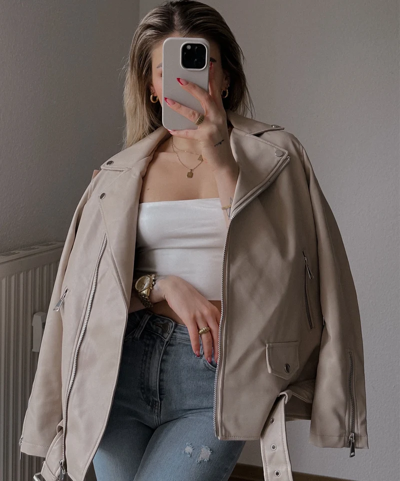 Lederjacke Valea Beige
