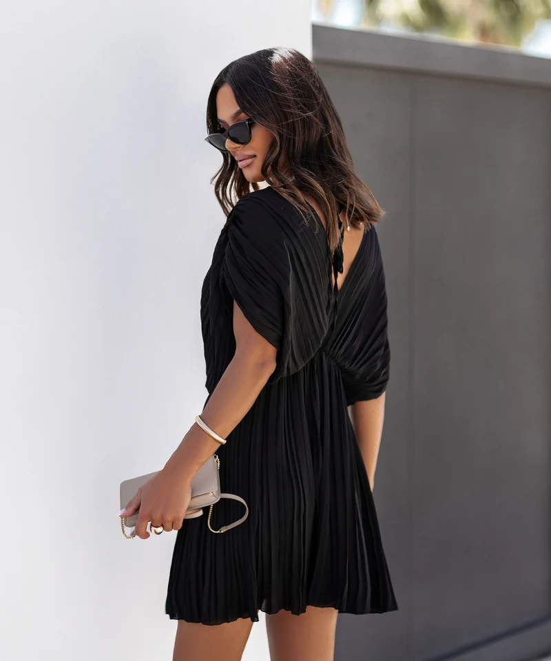 Plissee Kleid Schwarz