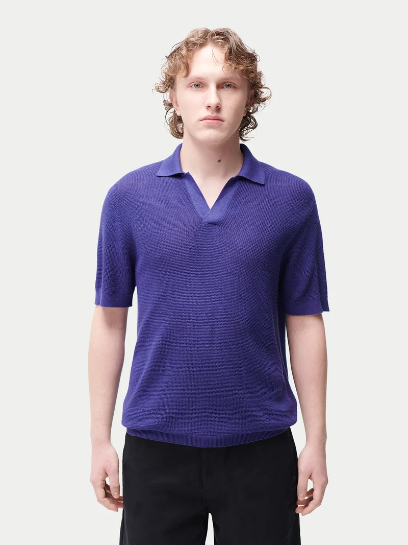 Poloshirt mit offenem Kragen aus Kaschmir-Seide