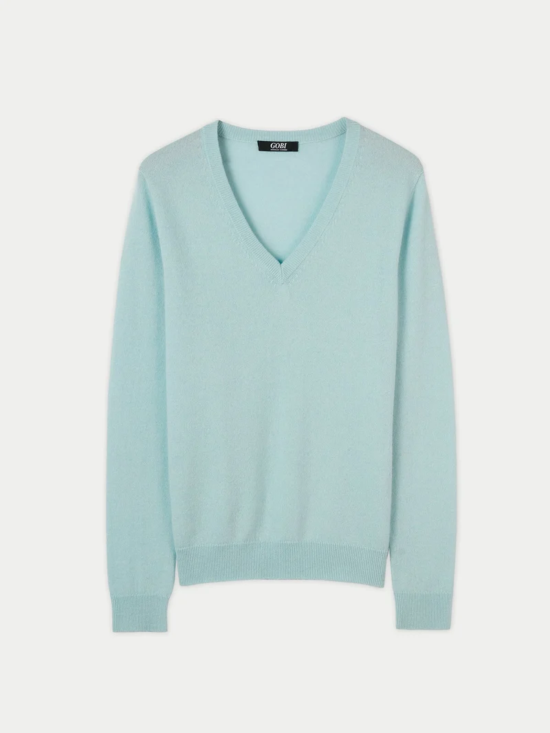 Basic V-Ausschnitt Kaschmirpullover