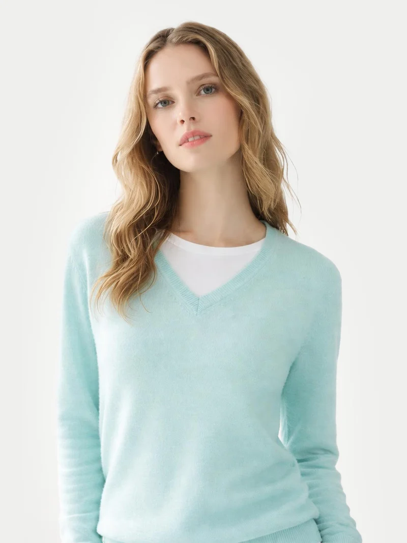 Basic V-Ausschnitt Kaschmirpullover