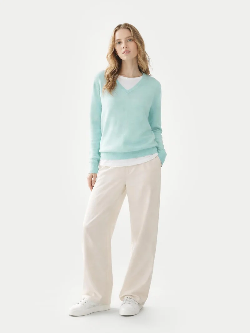 Basic V-Ausschnitt Kaschmirpullover