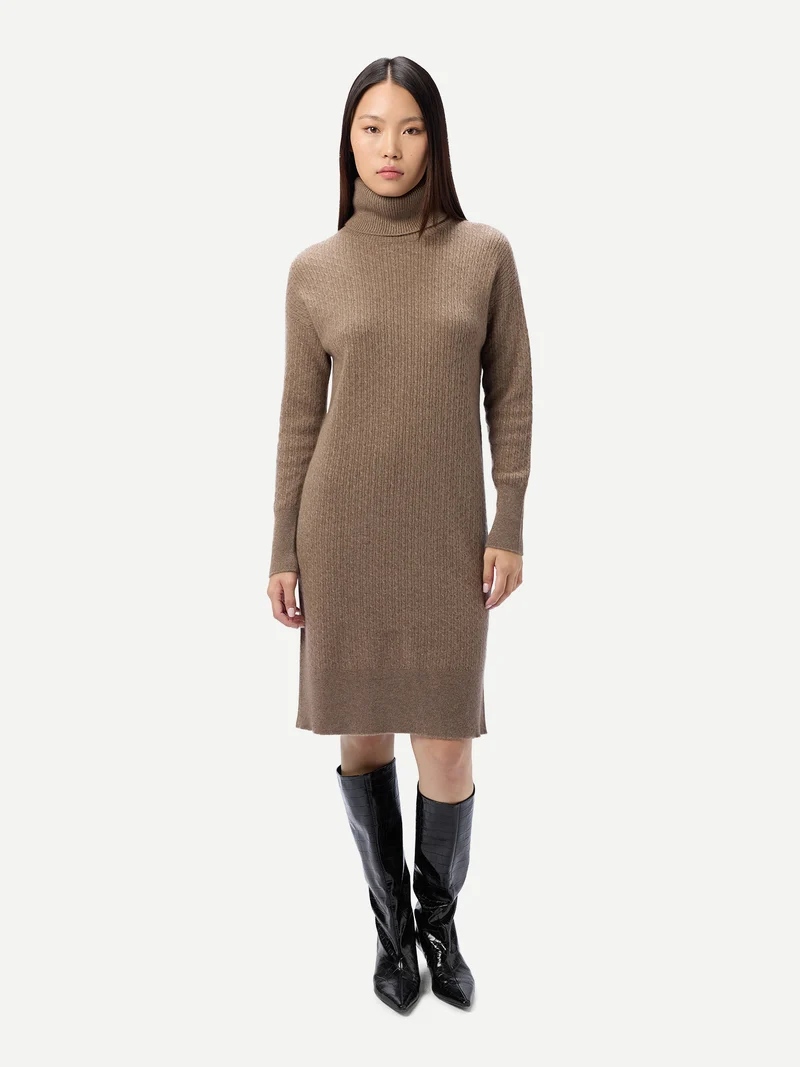 Nahtloses Kaschmir-Kleid mit Rollkragen