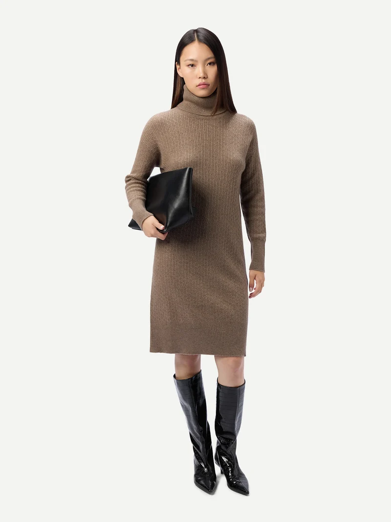 Nahtloses Kaschmir-Kleid mit Rollkragen
