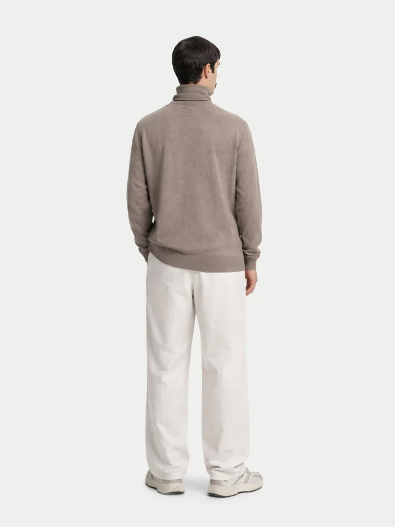 Naturfarbener Basic Kaschmir Rollkragenpullover