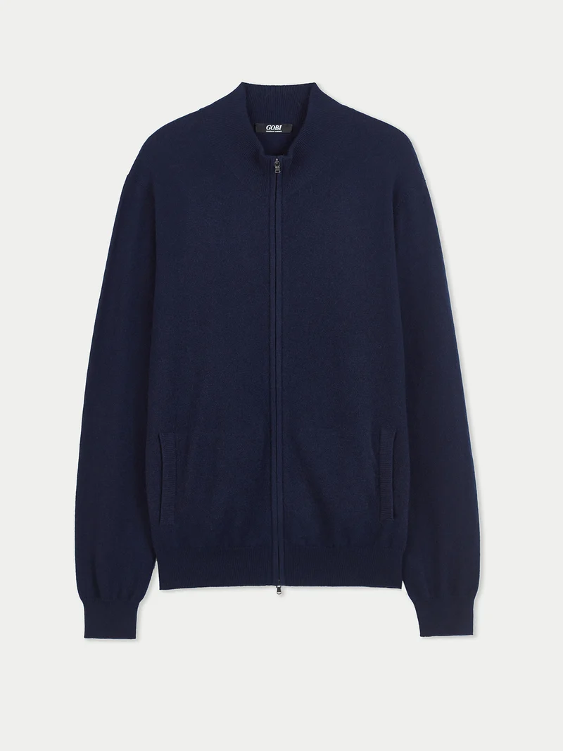 Basic Kaschmirstrickjacke mit Reißverschluss