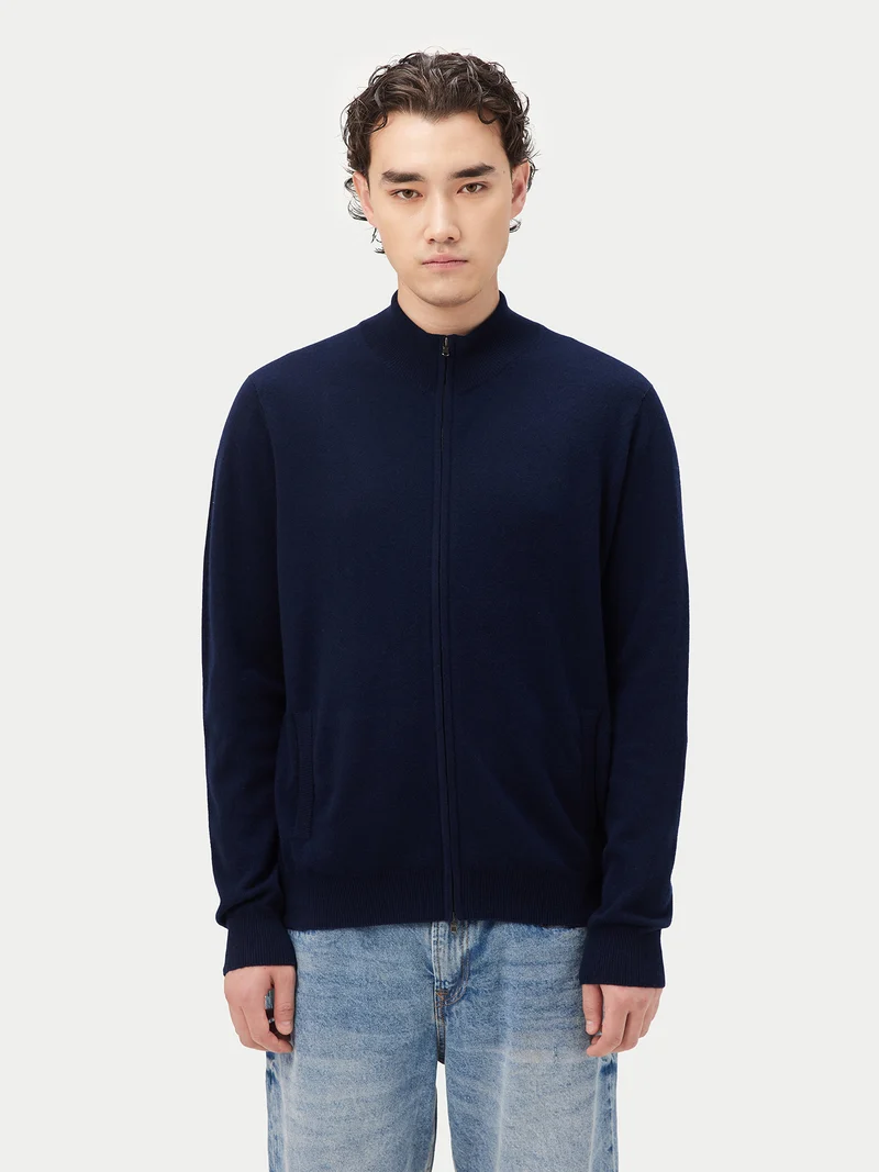 Basic Kaschmirstrickjacke mit Reißverschluss