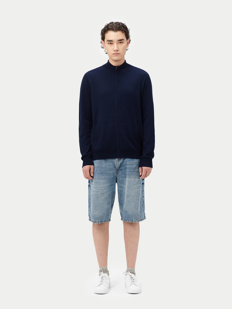 Basic Kaschmirstrickjacke mit Reißverschluss