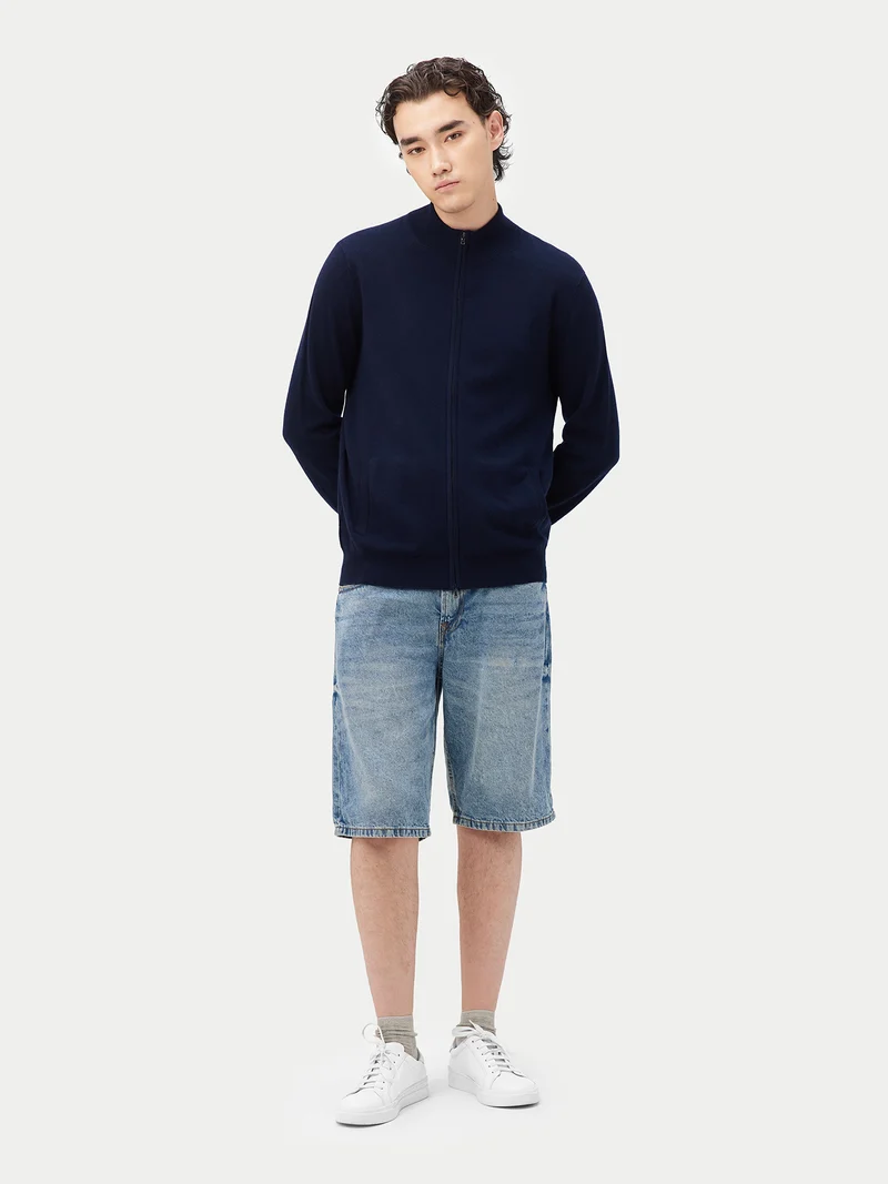 Basic Kaschmirstrickjacke mit Reißverschluss