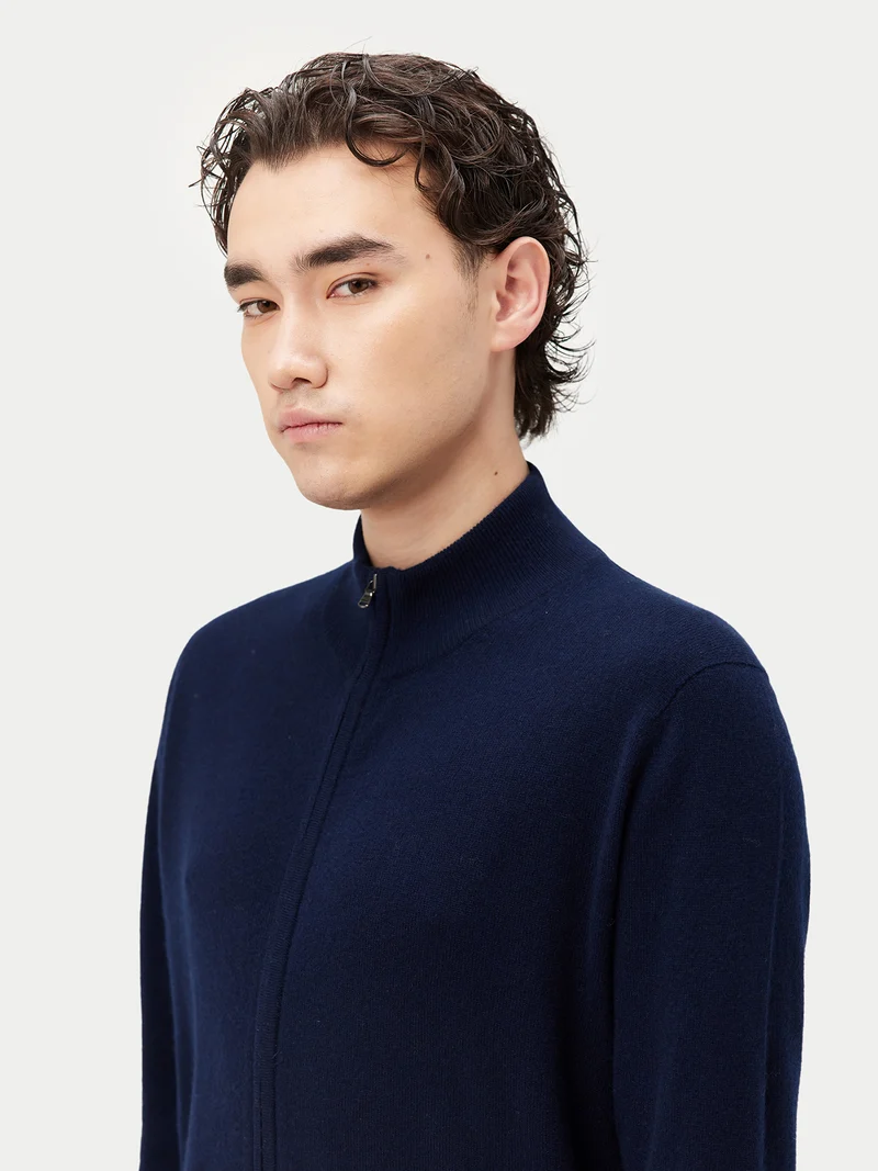 Basic Kaschmirstrickjacke mit Reißverschluss