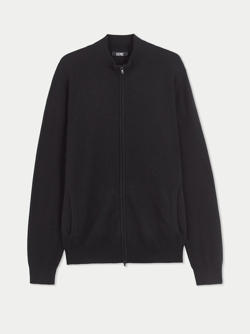 Basic Kaschmirstrickjacke mit Reißverschluss