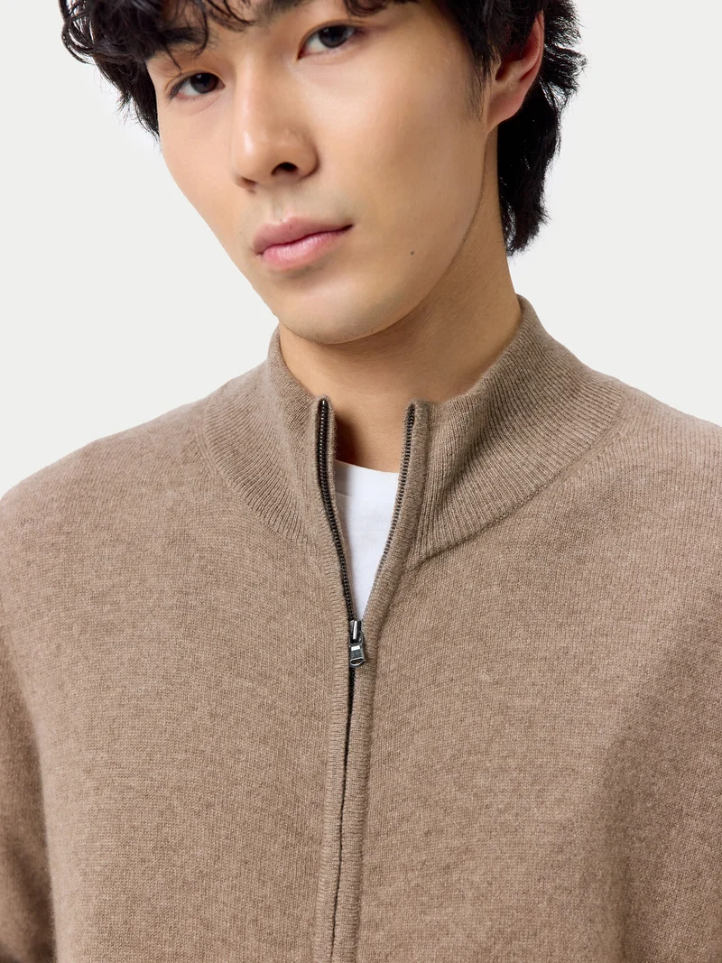 Basic Kaschmirstrickjacke mit Reißverschluss