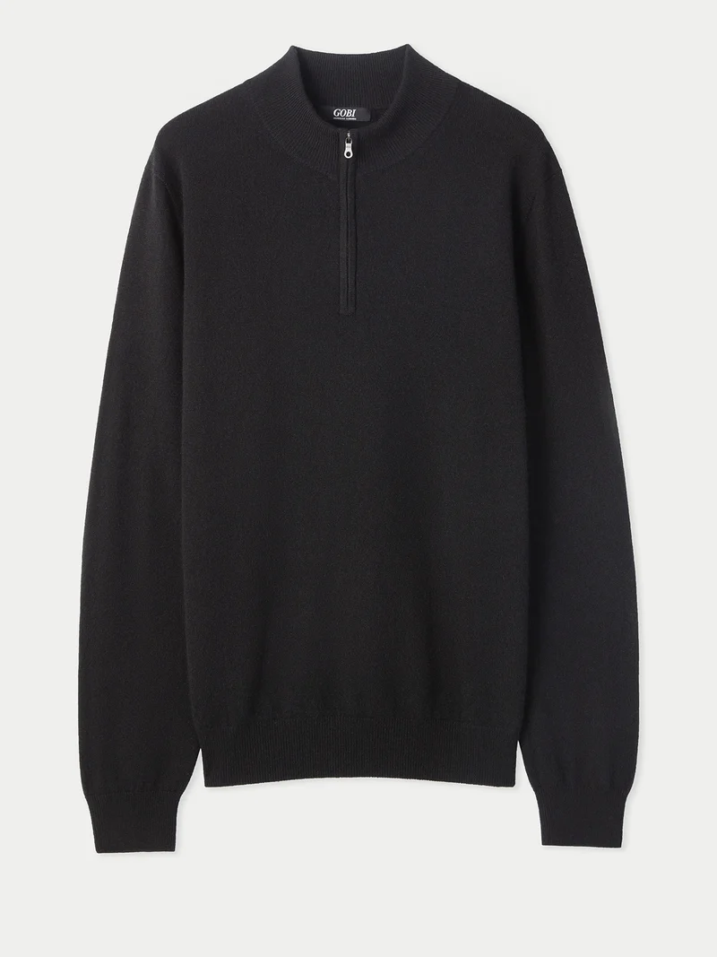 Basic Kaschmirpullover mit Halbreißverschluss